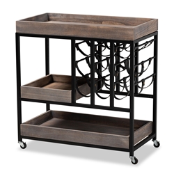 Baxton Studio Laine Modern Industrial Charcoal Finished Wood and Black Metal Wine Cart
